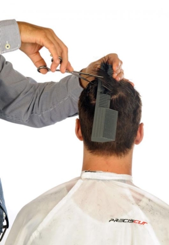 Corto una geometría saliente dentando sobre peine Preciscut extra Large, sección 1. Tecnica de corte tijera sobre peine Preciscut